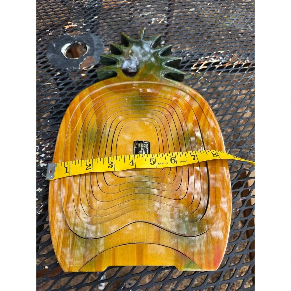 Equinoccio Wooden Pineapple Collapsible Fruit Basket Spiral Cut Tropical Decor